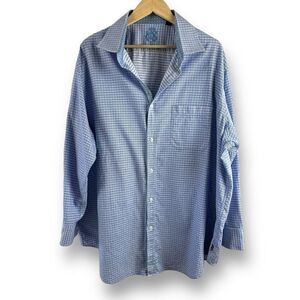English Cotton Men's Size 19 Dress Shirt Blue Checkered Line Pattern 100% Cotton